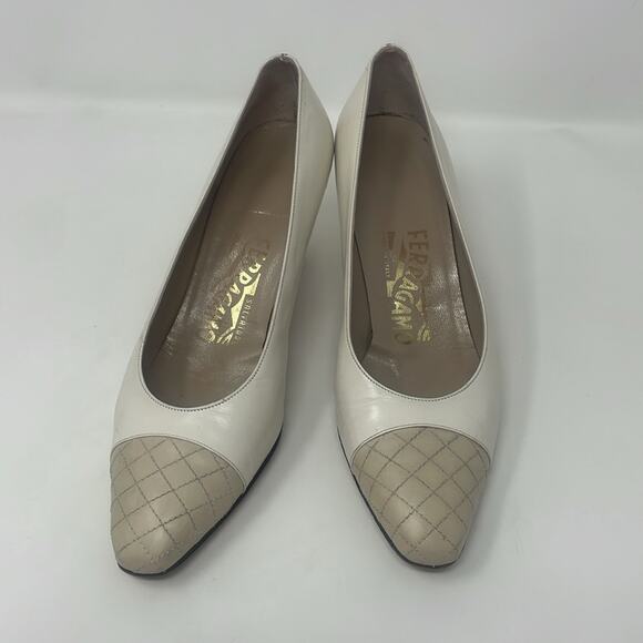 Salvatore Ferragamo Bone Quilted Cap Toe Heels Women's 7B - Picture 1 of 12
